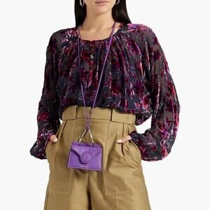Rag & Bone Yuni Velvet Burnout Blouse Purple Multi Devore Velour